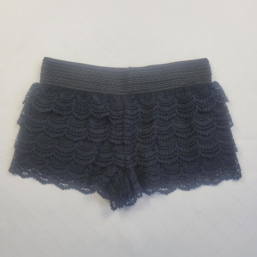 Jolt Black Lace Layered Ruffle Shorts Women's L Coquette Whimsygoth Boho